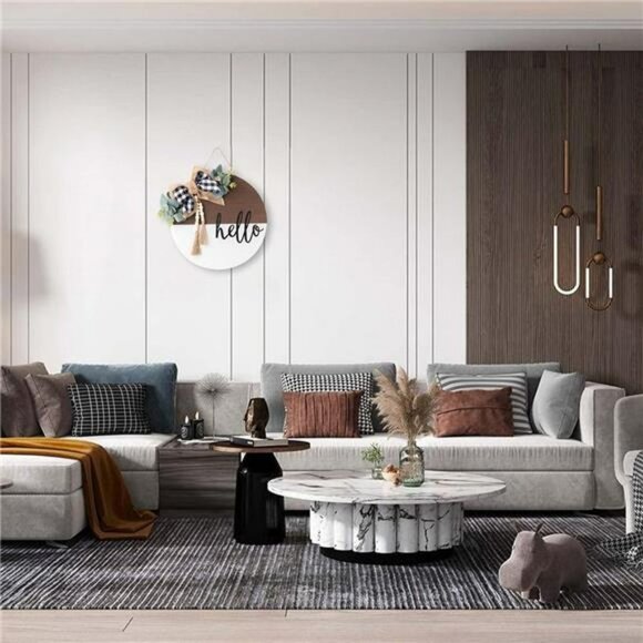 Merry Christmas Welcome Sign Home Decoration Front Door Round Wood Sign（Hello) - Picture 6 of 6